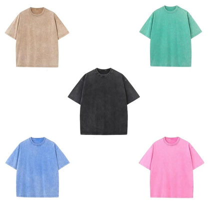 ’s Washed T-shirts Street Hip Hop Retro Punk T Shirt Harajuku Cotton Short Sleeve Acid Wash Tshirts Top