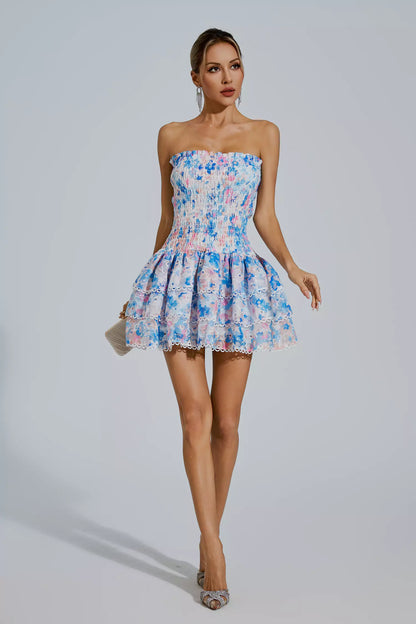 Mercy Blue Ruched Mini Dress