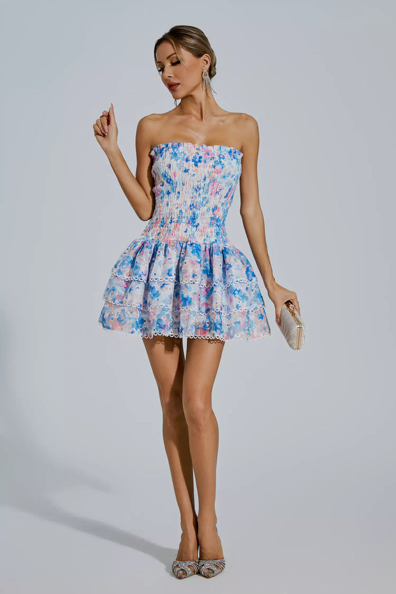 Mercy Blue Ruched Mini Dress