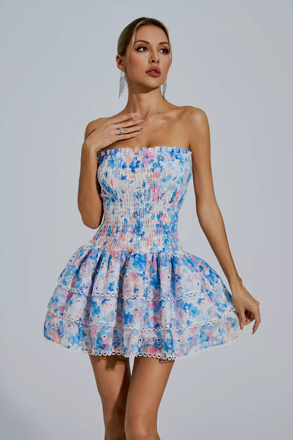 Mercy Blue Ruched Mini Dress