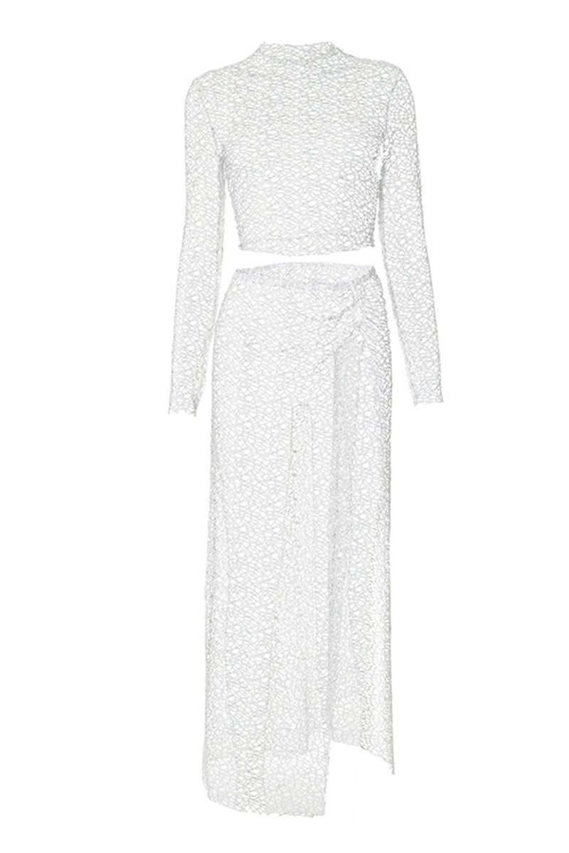 Mesh Crop Top Slit Skirt Two-piece Set