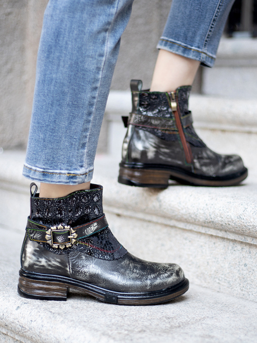 Soffia | Meteorite Embossed Leather Chelsea Boot