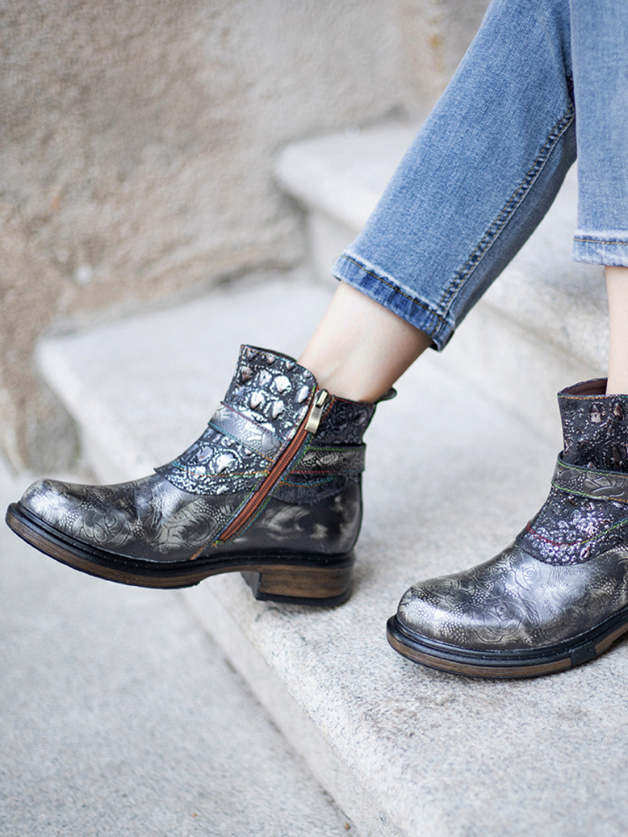 Soffia | Meteorite Embossed Leather Chelsea Boot