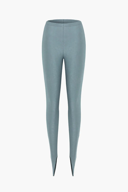 Mia Blue Asymmetrical Ruched Long Sleeve Top and Slim Fit Pants Set