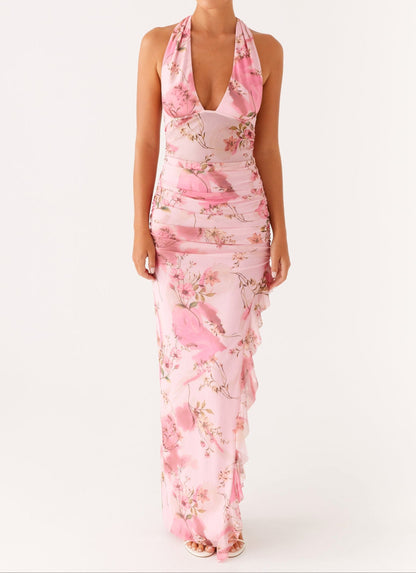 Elena Halter Maxi Dress - Pink Print