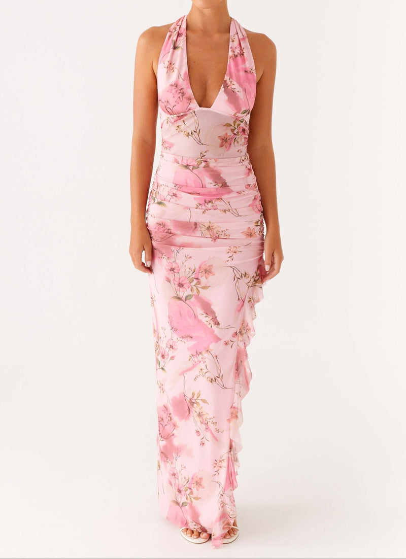 Elena Halter Maxi Dress - Pink Print