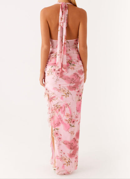 Elena Halter Maxi Dress - Pink Print