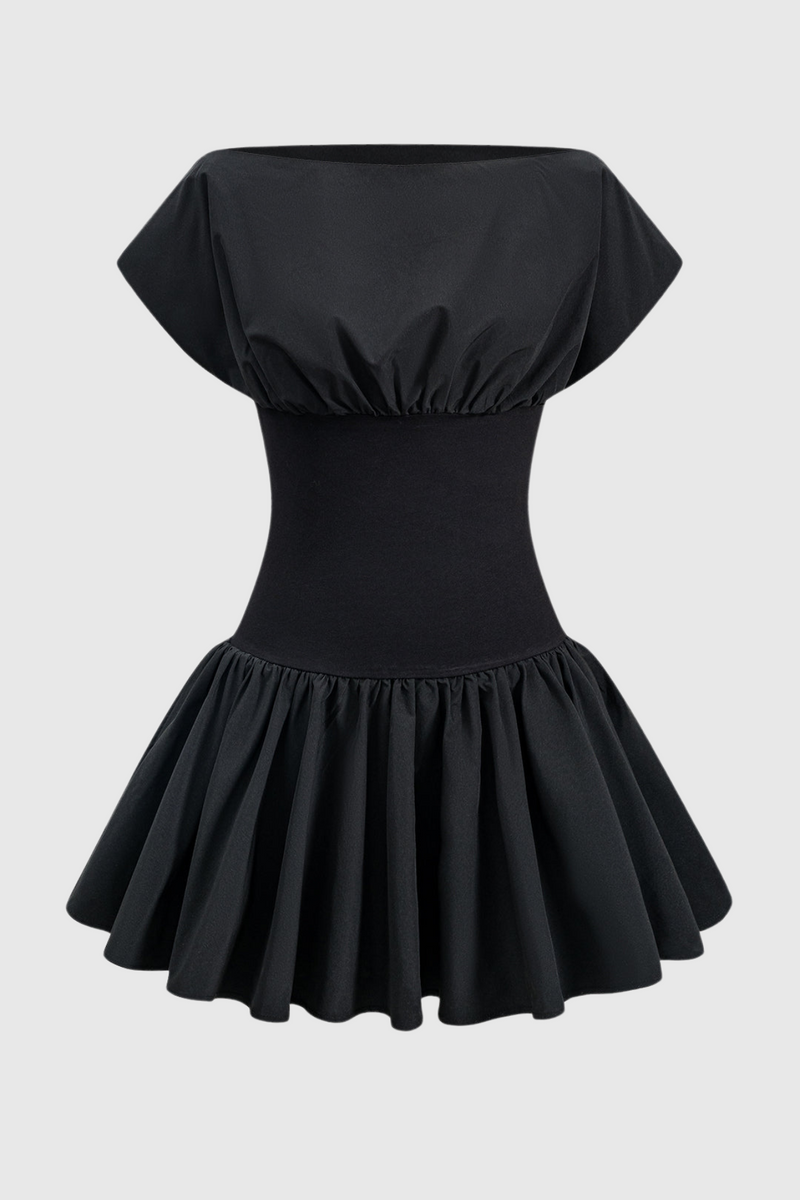 Michael Ruched Patchwork Mini Dress - Black
