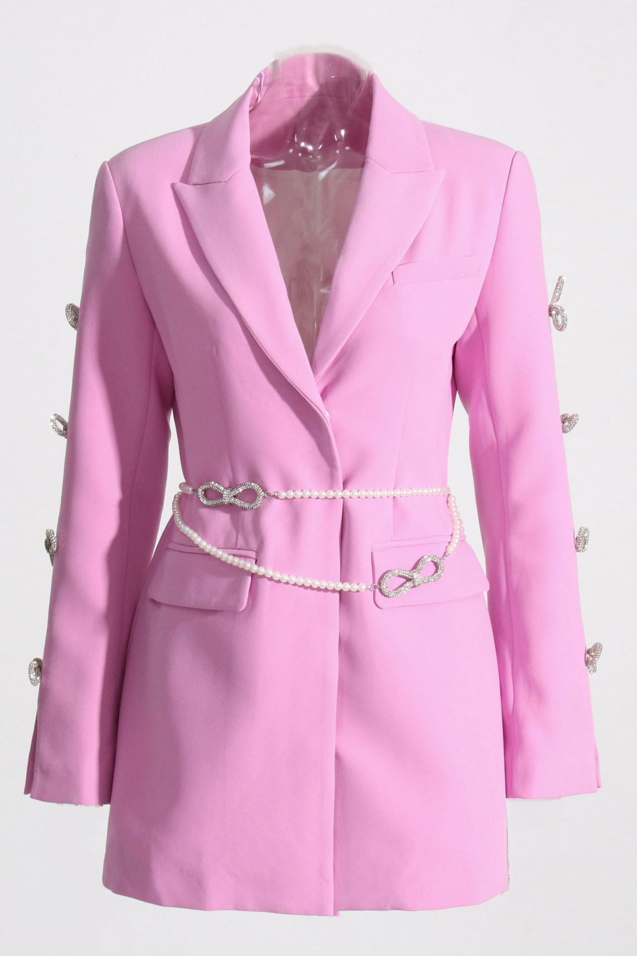 Milena Bow-detail Pearl Belted Blazer Dress