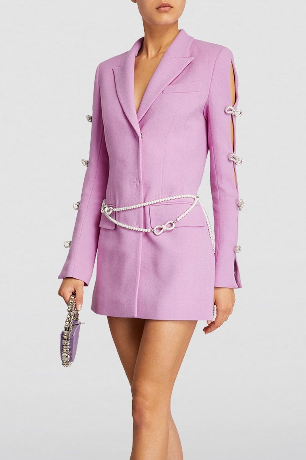 Milena Bow-detail Pearl Belted Blazer Dress