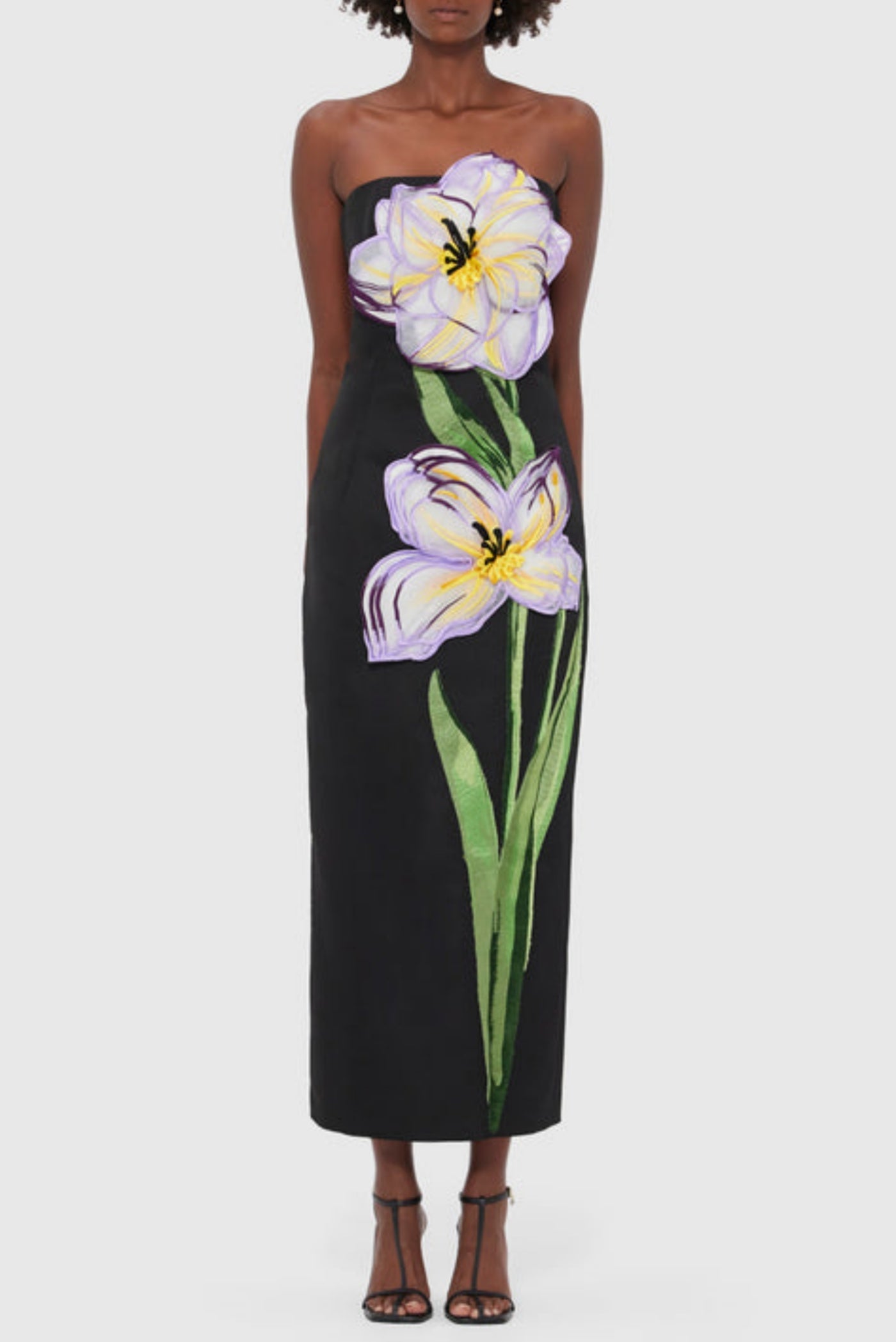 Mimoza Appliqué Strapless Midi Dress - Black