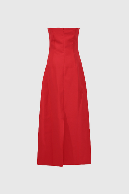 Mimoza Appliqué Strapless Midi Dress - Red