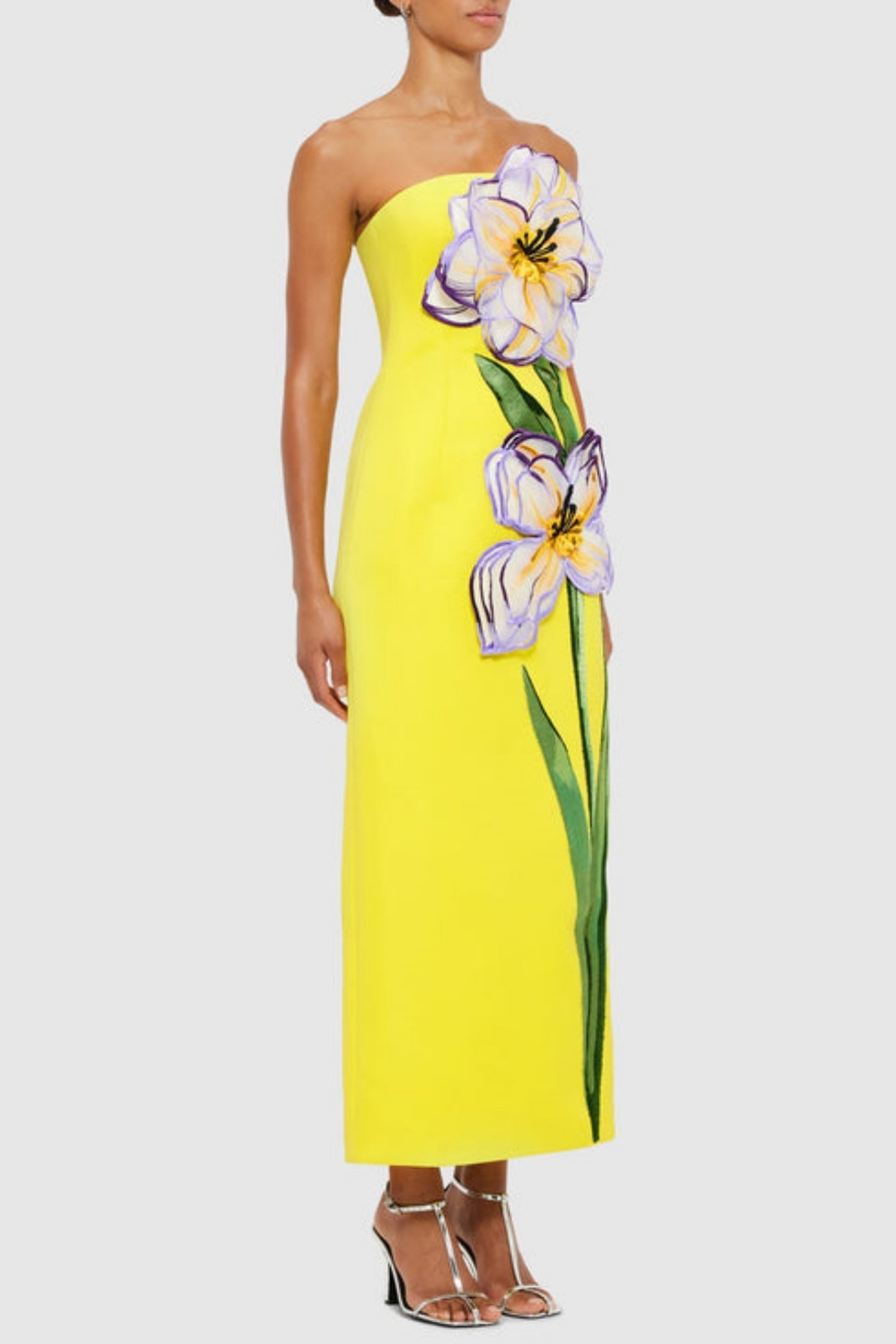 Mimoza Appliqué Strapless Midi Dress - Yellow