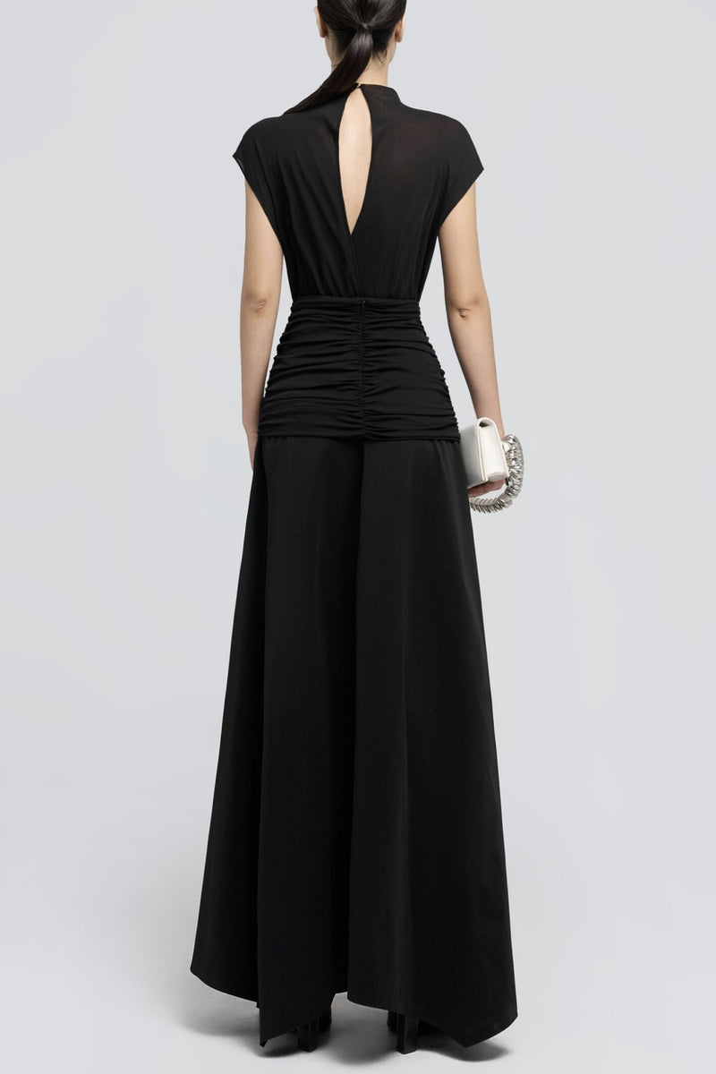 Mirzana Waist Cross Pleats Maxi Dress - Black