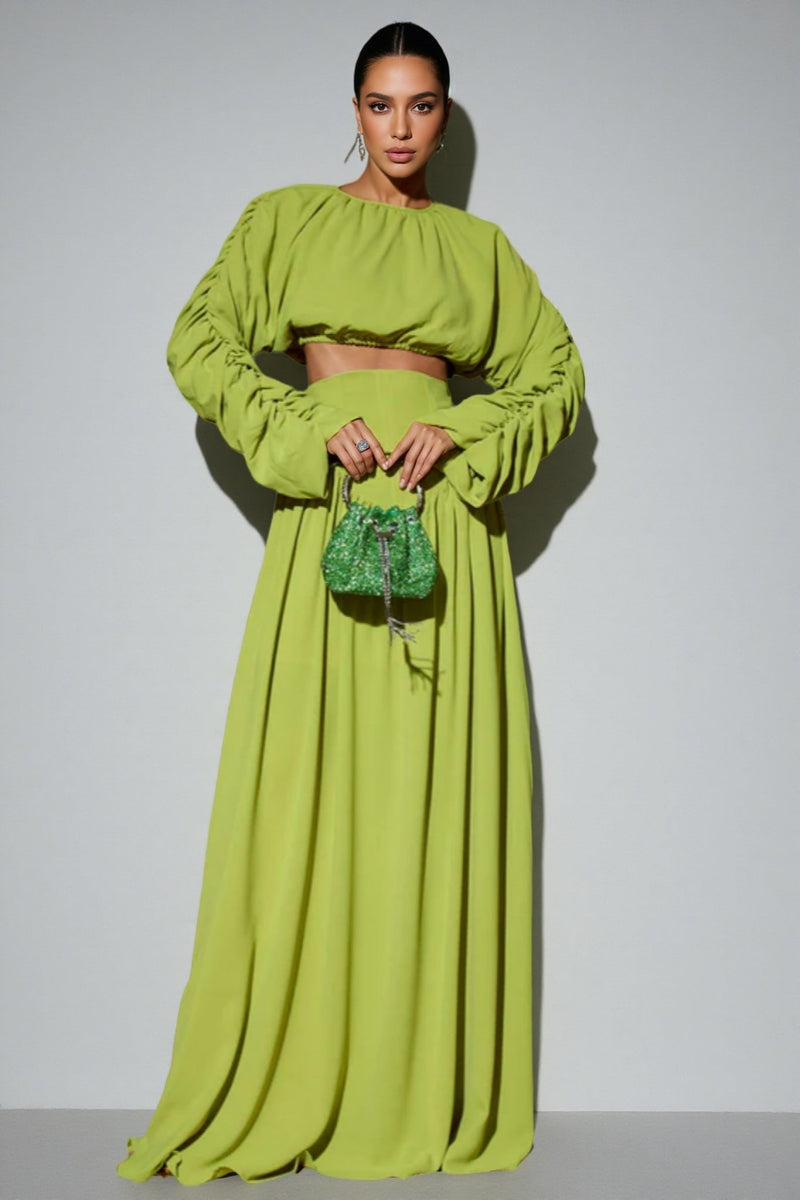 Berenice Lace-up Pleated Maxi Dress Two-piece Set