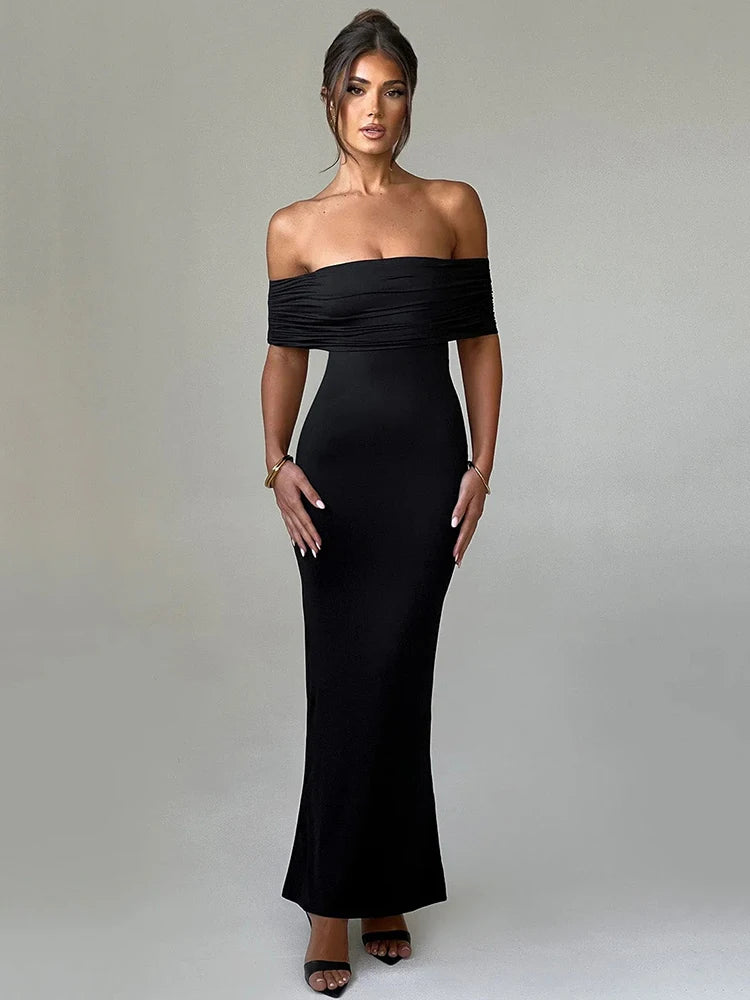 Strapless Backless Maxi Dress - Off-shoulder Sleeveless Bodycon Christmas Party Dress