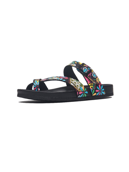 Maibulun | Black Tropical Print Footbed Sandal