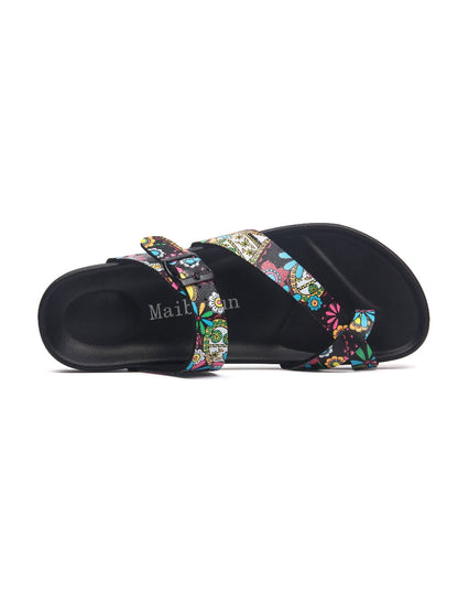 Maibulun | Black Tropical Print Footbed Sandal