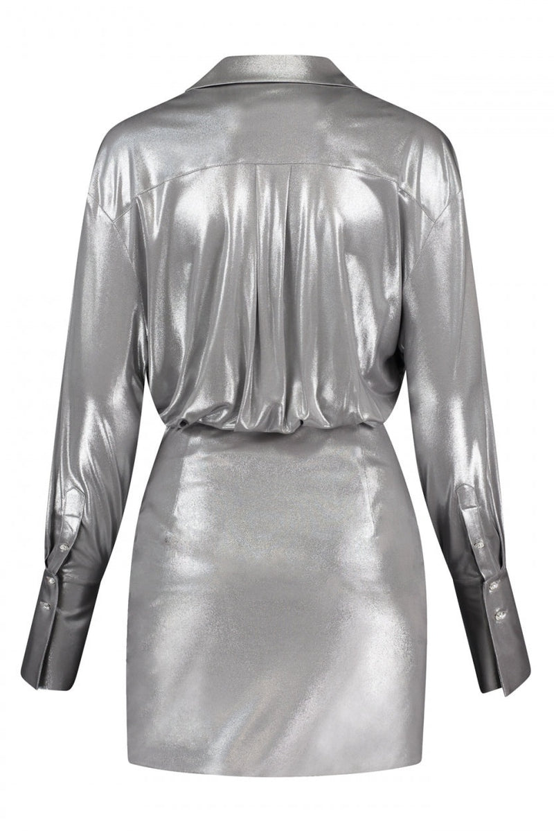 Frederica Metallic Ruched V-neck Mini Dress