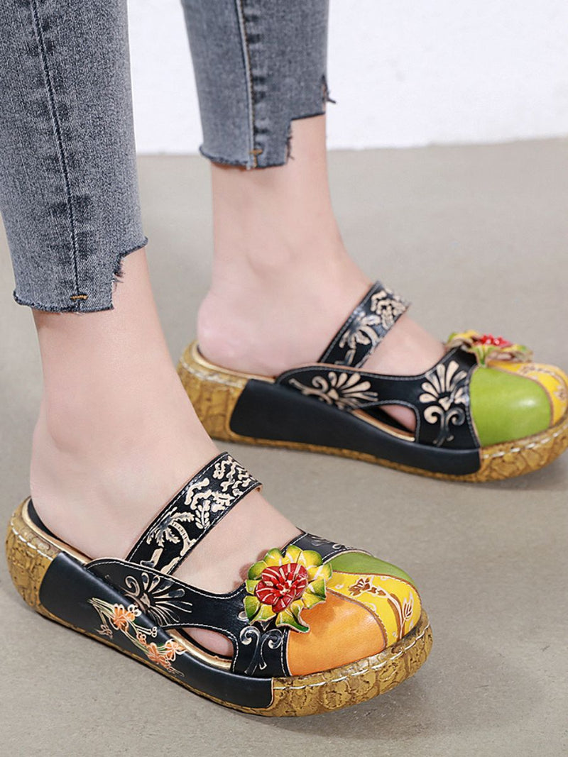 Soffia | -applique Leather Platform Sandal