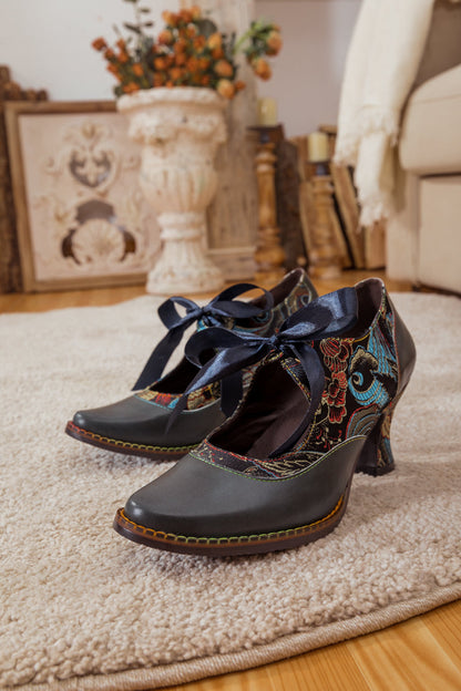 Soffia | Lace Bow Navy Leather Mary Jane Pump
