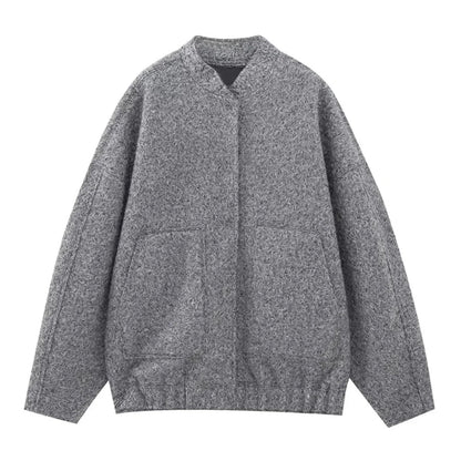 New Pockets Grey Front Zipper Cropped Lapel Coat