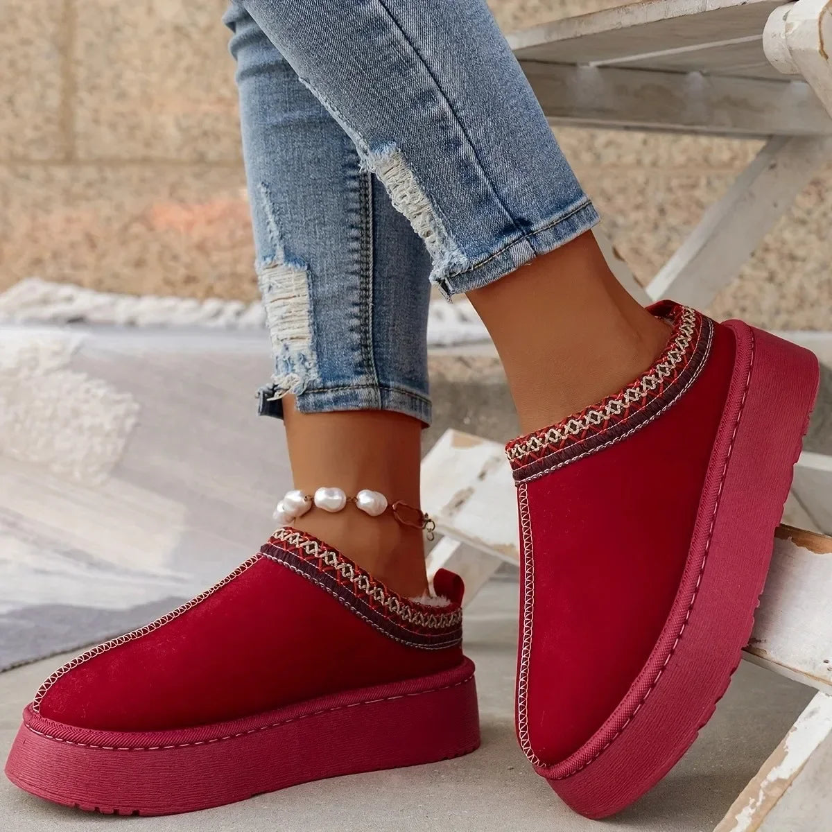 Ankle Flats Platform Stylish Plush Warm Snow Boot