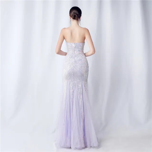 New High Waist Slim Fishtail Party Long Dresses Woman Tube Top Sleeveless Backless Sequined Evening Dress