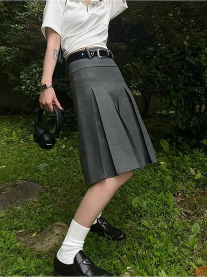 Dressbetty - Waist Preppy Style Pleated Street Loose Skirt