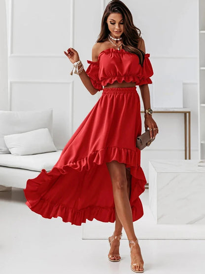 Dressbetty - Summer Ruffles Off Shoulder Irregular Long Skirt
