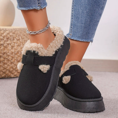 New Winter Boken Shoes Plush Retro Bean Shoes Cotton Flat Sole Slippers Platform Boots