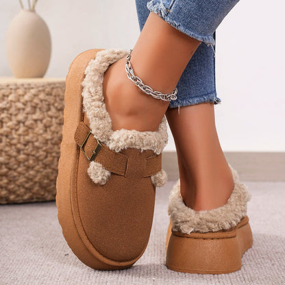New Winter Boken Shoes Plush Retro Bean Shoes Cotton Flat Sole Slippers Platform Boots