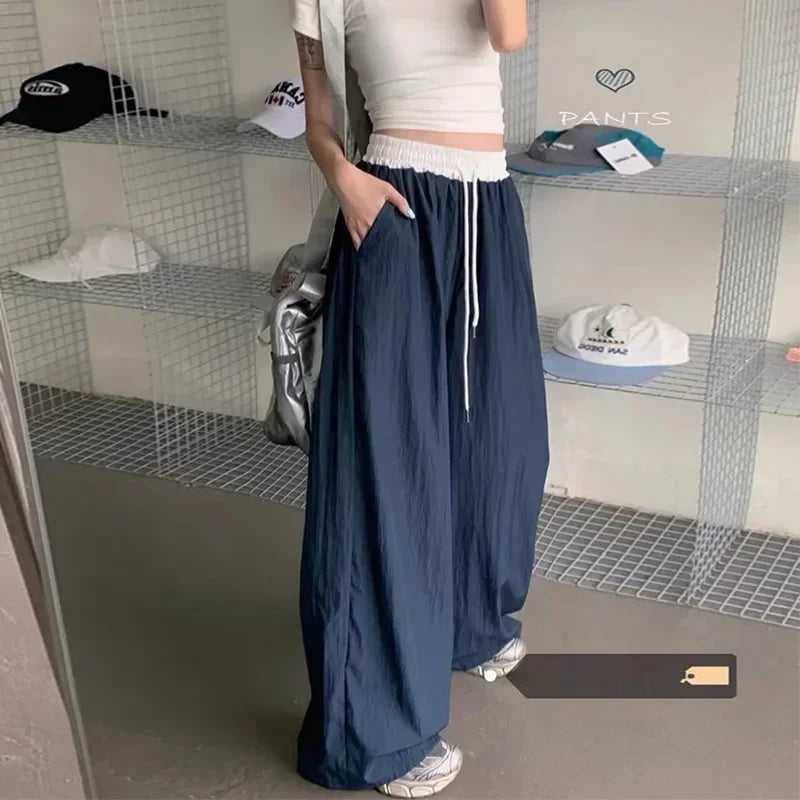 Patchwork Wide Leg Drape Straight Pant