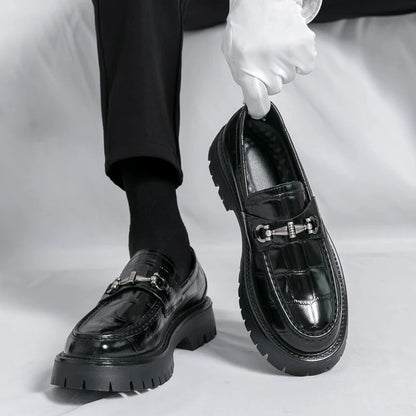 British Style Black Brown Pu Leather Slip on Comfort Flats Loafers