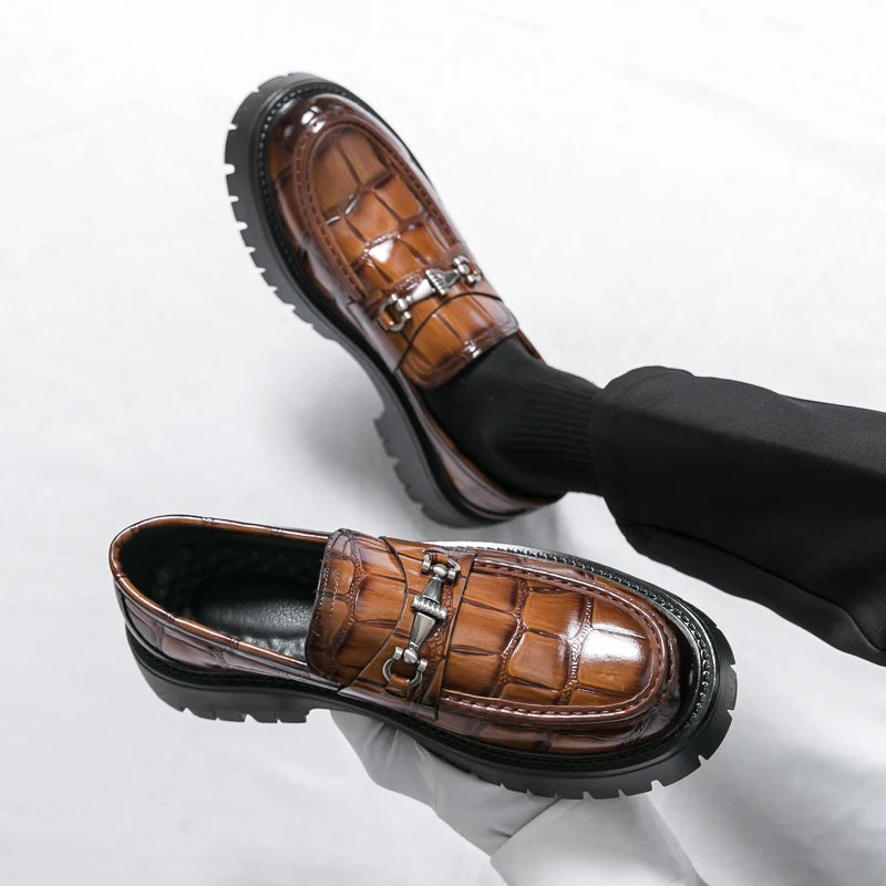 British Style Black Brown Pu Leather Slip on Comfort Flats Loafers
