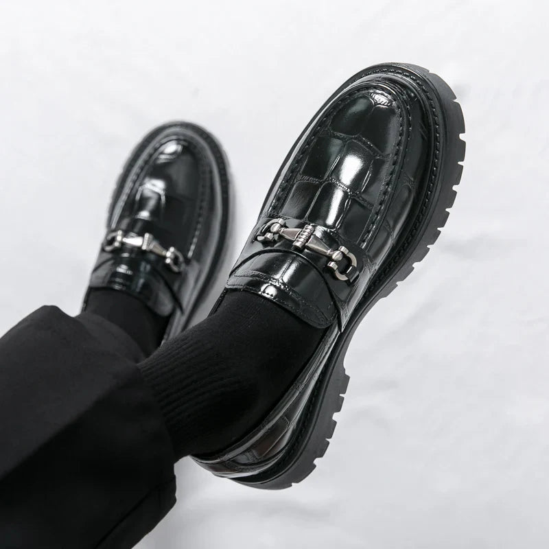 British Style Black Brown Pu Leather Slip on Comfort Flats Loafers