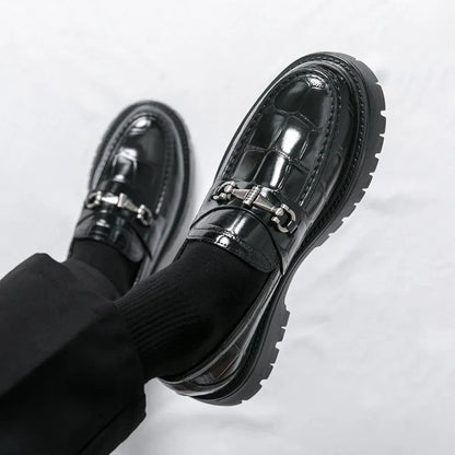 British Style Black Brown Pu Leather Slip on Comfort Flats Loafers