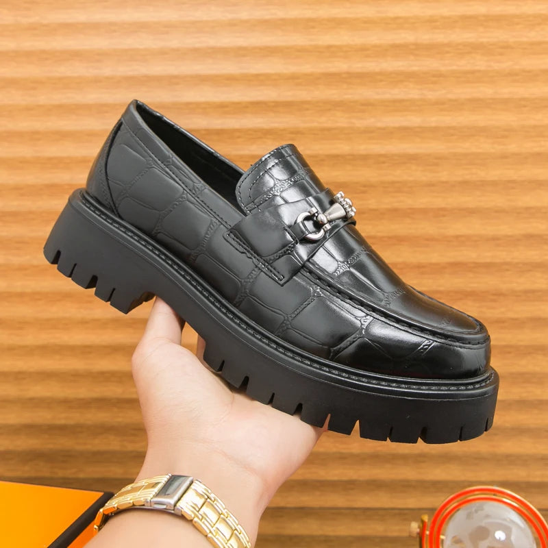 British Style Black Brown Pu Leather Slip on Comfort Flats Loafers