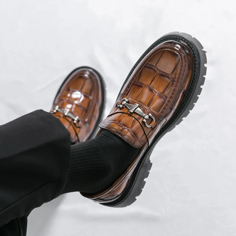 British Style Black Brown Pu Leather Slip on Comfort Flats Loafers