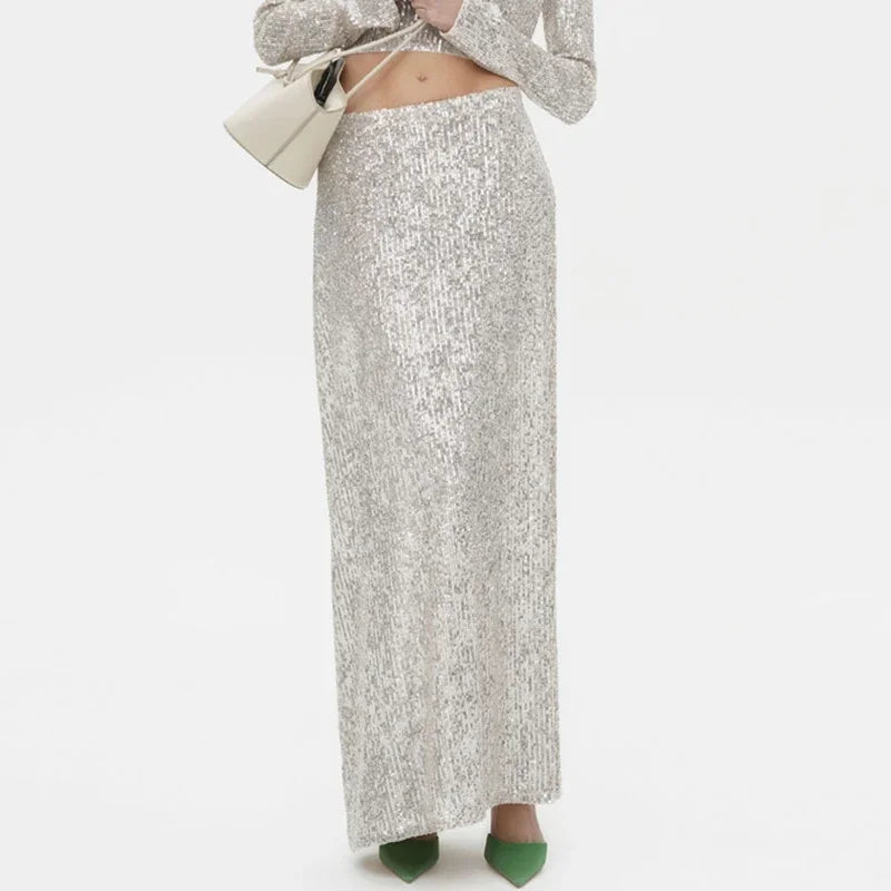 Dressbetty - Sequins Loose Crop Maxi Skirt