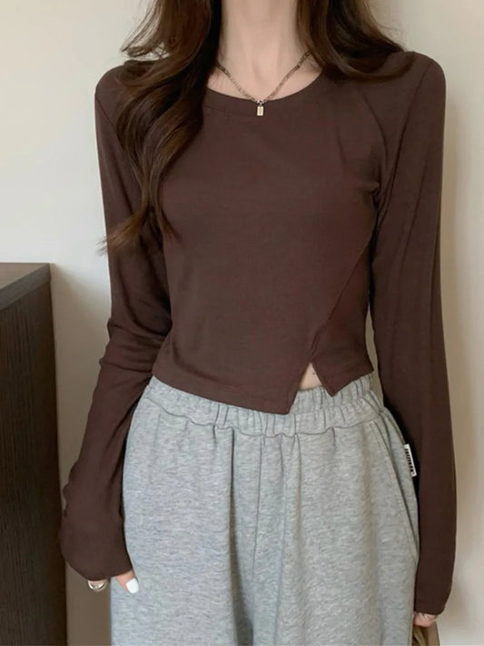 New Spring Y2k T-shirt Woman Long Sleeve Tee Shirt Femme Basic Crop Top Clothes Tshirt