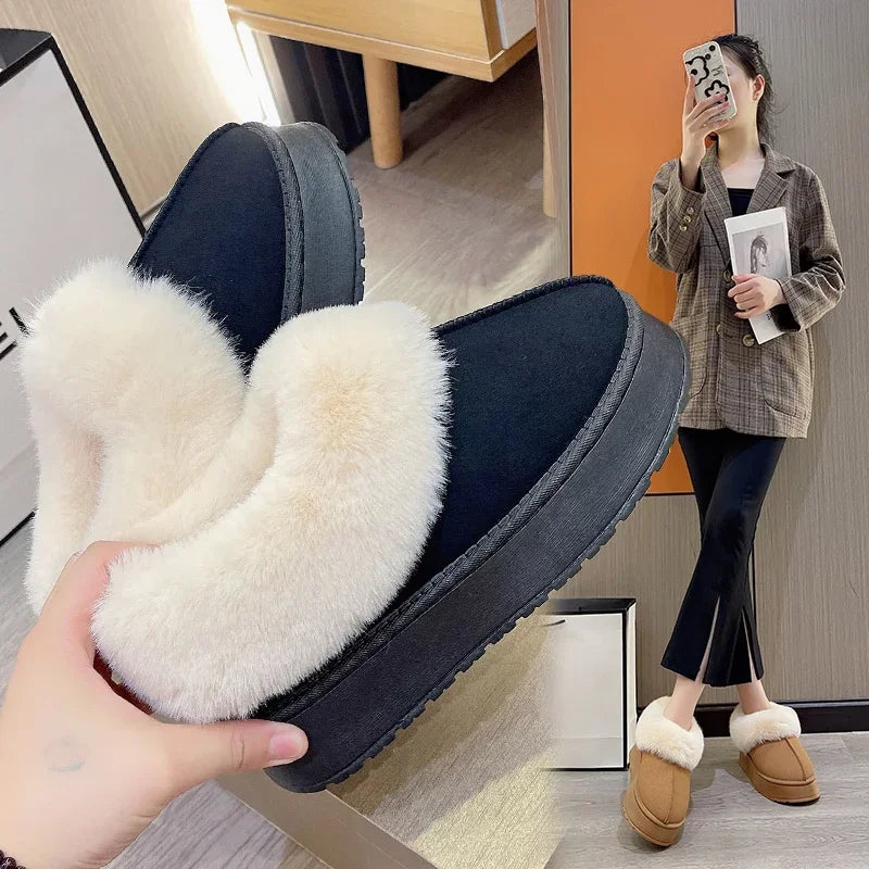 New Warm Boots Winter Flats Shoes Short Plush Fur Ankle Snow Boots Shoes Sport Suede Motorcycle Botas