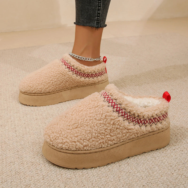 New Warm Fur Ankle Boots Flats Platform Slippers Plush Flip Flops Winter Cotton Shoes for Brand Design Snow Botas