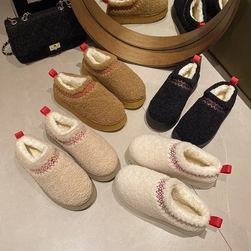 New Warm Fur Ankle Boots Flats Platform Slippers Plush Flip Flops Winter Cotton Shoes for Brand Design Snow Botas