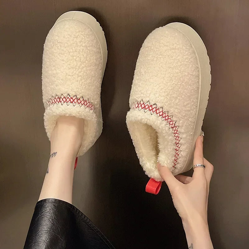 New Warm Fur Ankle Boots Flats Platform Slippers Plush Flip Flops Winter Cotton Shoes for Brand Design Snow Botas
