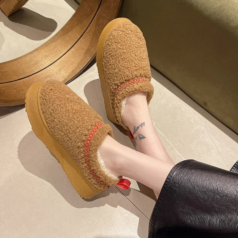 New Warm Fur Ankle Boots Flats Platform Slippers Plush Flip Flops Winter Cotton Shoes for Brand Design Snow Botas