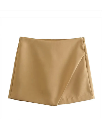 New Candy Color Asymmetrical Shorts Skirts Lady Zipper Fly Pockets Hot Shorts Pantalone
