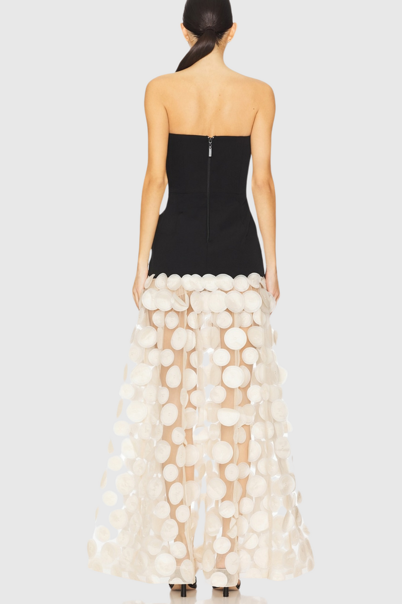 Nodin Strapless Dot Mesh Maxi Dress - Beige