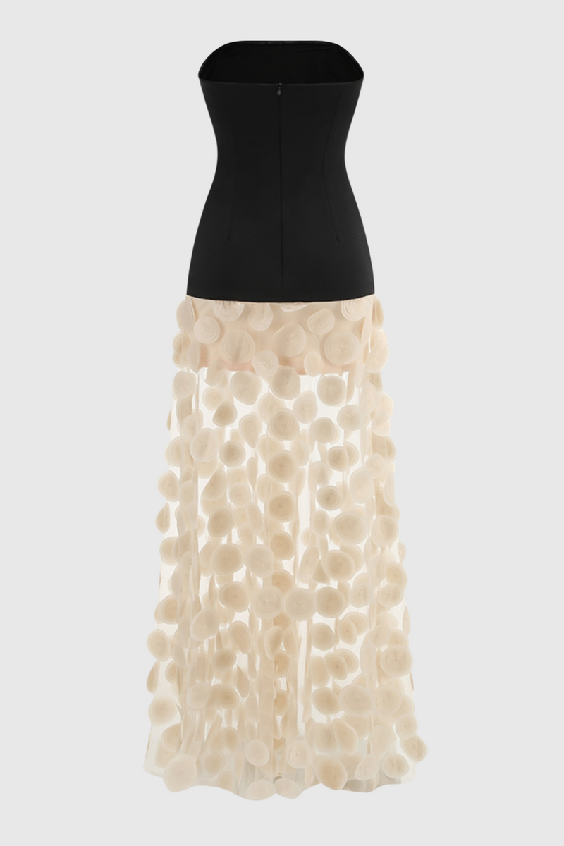 Nodin Strapless Dot Mesh Maxi Dress - Beige