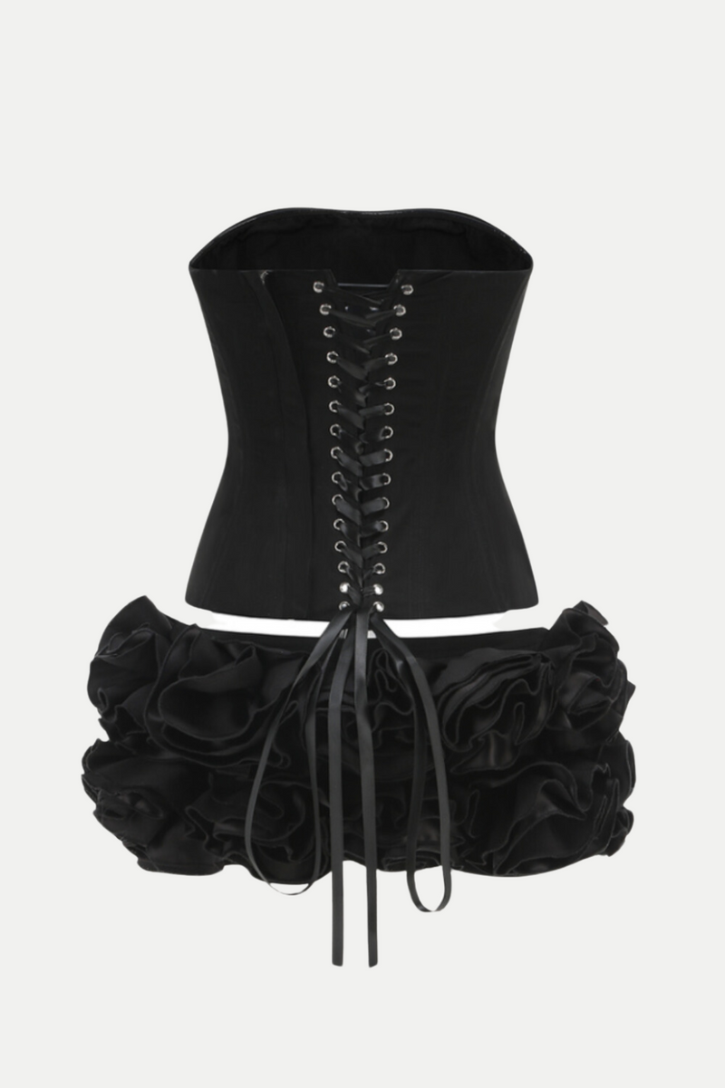 Nuala Lace Up Two Piece Set - Black